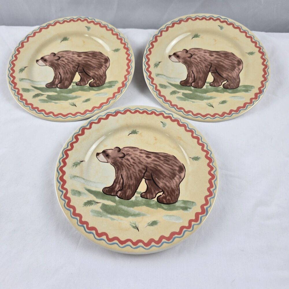 Hausenware 8" Dessert Plates Set of 3 Brown Bear Decor 2000 Libby Wilke Ceramic